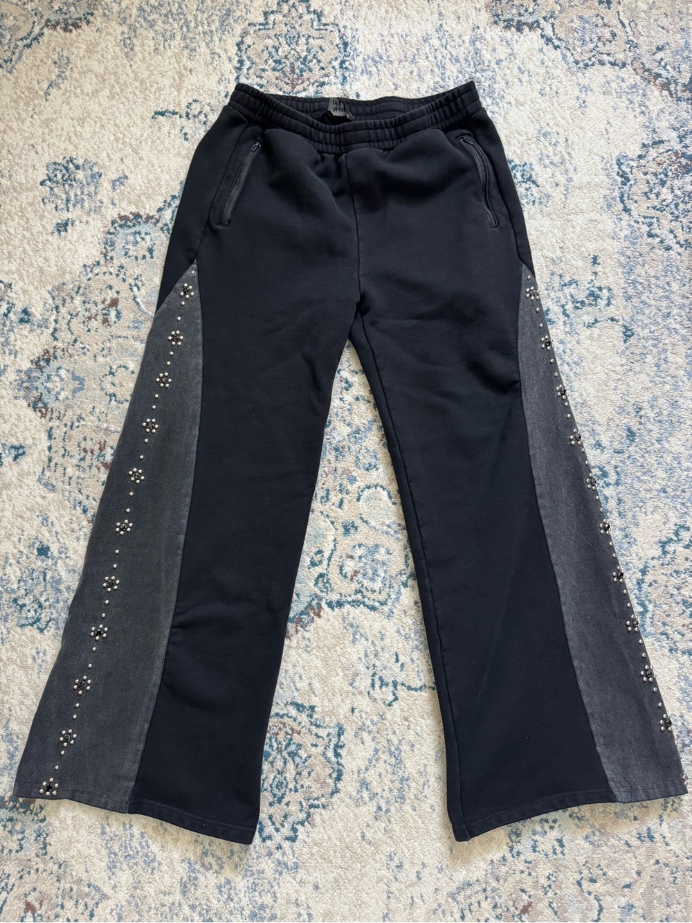 Matiere De Desirs Rockstar Studded Sweatpants Flared Black Grey, Sz Medium